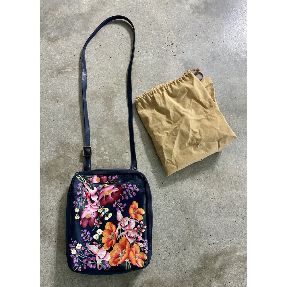 Anuschka Hand-Painted Leather Crossbody Bag Moonlight Meadows NWOT